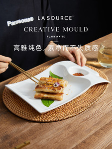 梨想陶瓷饺子盘虾盘带醋碟盘子高级感创意酒店餐具水饺专用盘商用