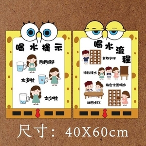 幼儿园一日生活流程墙贴区域牌进区规则喝水步骤图入园作息时间