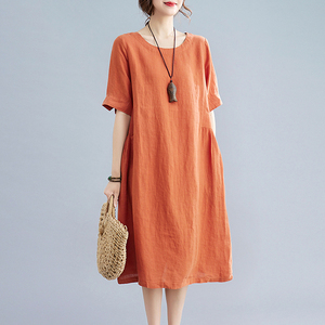 无印良品 muji棉麻连衣裙女2022年夏装新款女装气质亚麻裙子妈妈