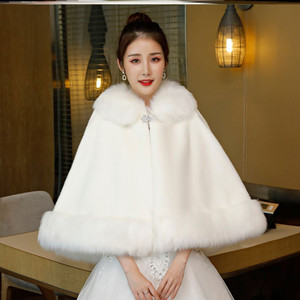 演出挡风酒店庆典礼仪迎宾新娘礼服冬季加厚秋红色披肩女结婚冬天