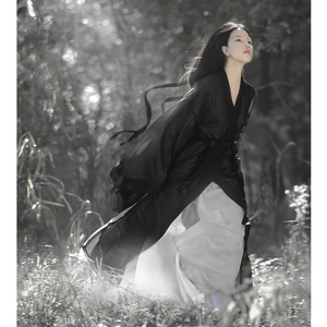 魏晋制汉服女原创黑色武侠风古装广袖交领襦裙超仙气古风飘逸套装