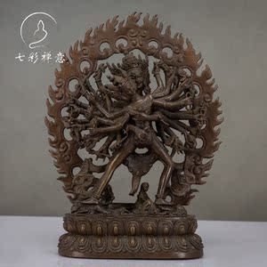 新款时轮金刚神像藏传双身佛像金刚护法尼泊尔纯铜咖啡铜摆件