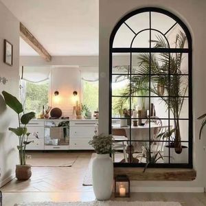 欧式复古拱形铁艺窗户定制室内窗墙面装饰玄关阁楼屏风长虹玻璃窗