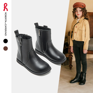 roberta诺贝达儿童马丁靴春秋季真皮女童靴子黑色单靴英伦风短靴