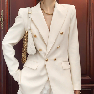 高级感双排扣西装外套女士春秋复古港味设计感小众炸街职业小西服