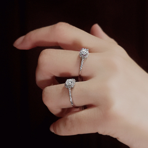 50分方糖圆钻锆石百搭四爪仿真钻戒女款求婚结婚简约微镶碎钻戒指
