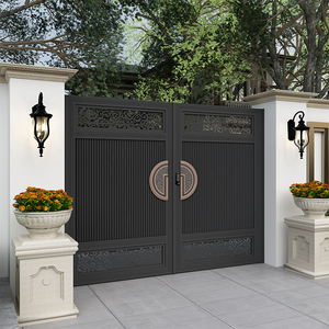 铝艺别墅对开门铝合金庭院中式大门户外花园乡村电动双开门平移门