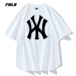 f mlb官方 重磅白色短袖t恤男2022夏季纯棉针织半袖潮牌情侣上衣