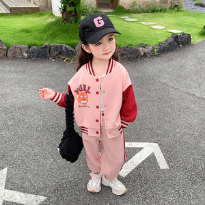 女宝宝秋装套装洋气时髦儿童春秋棒球服外套2五3到4三6岁女童衣服