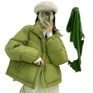 牛油果绿棉服短款