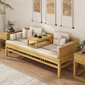 新中式罗汉床白蜡木实木推拉小户型罗汉榻榫卯罗汉椅两用沙发床塌