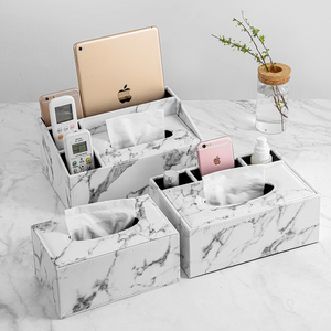 大理石纹纸巾盒创意简约客厅家用高档皮革抽纸盒多功能纸抽盒定制