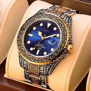 fensir复古图腾雕刻腕表,经典大三针潮流手表