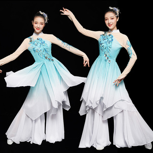 古典舞演出服女飘逸中国风落花扇子舞蹈服装现代秧歌服伞舞表演服