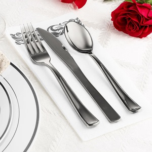 电镀银色仿金属塑料刀叉勺一次性西餐牛排刀叉 聚餐派对宴会餐具