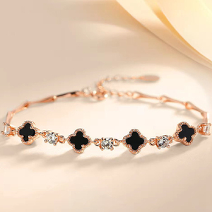 老凤祥纯银手链女四叶草s925精致首饰送闺蜜礼物莫桑石铃铛脚链款