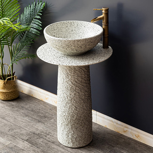 陶瓷家用立柱盆庭院洗脸盆落地式复古立式台盆洗手池阳台洗面盆89