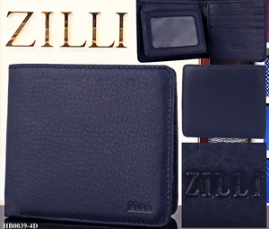 zilli 男士时尚简约印花牛皮折叠票夹钱包英伦百搭便携式牛皮钱包