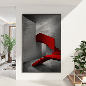现代装饰画简约红色建筑艺术客厅背景墙壁画入户玄关抽象走廊挂画