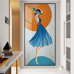 后现代手绘人像美女玄关装饰画轻奢客厅卧室餐厅背景墙壁竖版挂画