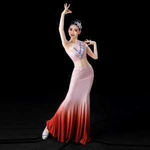 傣族舞蹈演出服幼儿园学生成人表演服六一儿童节孔雀舞渐变色鱼尾