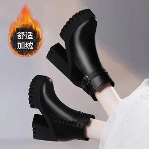 秋冬新款2023温州超火马丁靴女粗跟高跟短靴女加绒保暖加厚女靴子