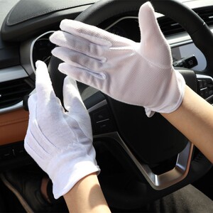 女司机防晒手套纯棉颗粒防滑黑白色礼仪表演门童开车司机薄款点胶