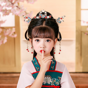 儿童汉服古风发饰发冠仙女流苏步摇插梳发簪女童古装配饰凤冠演出