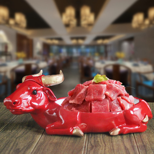 干冰牛造型特色火锅餐具网红创意酒店斗金个性菜盘子肥牛异形摆台