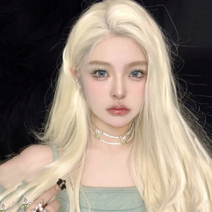 中分假发女长发全头套式米白色气质长直发无刘海网红自然假发套夏