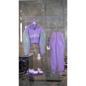 深秋装搭配一整套休闲运动穿搭紫色设计感小众拼接卫衣两件套装女