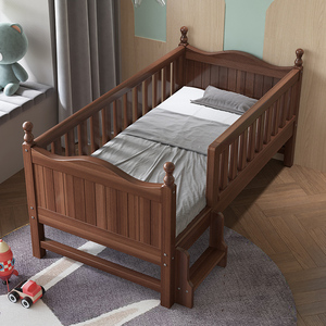 胡桃木儿童床护栏床加宽边床拼接大床男孩实木床单人女孩床婴儿床