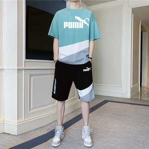 经典彪马休闲运动套装男2022夏季薄款短袖短裤t恤青少年宽松夏装