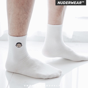 nuderwear纽德围刺绣小男孩百搭黑色中筒袜子肌肉健身韩版gay长袜