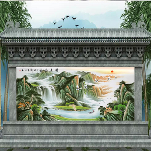 大型室外大院墙砖 瓷砖微晶 门墙画门头山水画外墙风水瓷砖背景墙