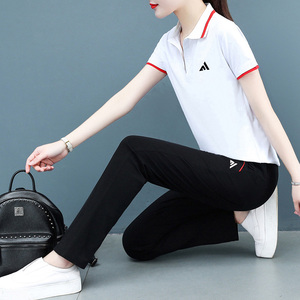 【官方正品】纯棉休闲运动服套装女夏季2022年新款女士宽松两件套