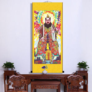骑虎张天师祖师爷神像张道陵画像正一真人宣纸卷轴挂画玄关装饰画
