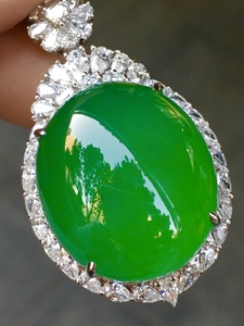 冰种正阳绿蛋面翡翠吊坠缅甸天然a货正品18k金镶嵌满绿帝王绿挂件