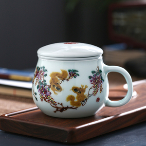 新款昌南陶瓷景德镇茶杯过滤茶水分离带j盖办公室泡茶家用办公杯
