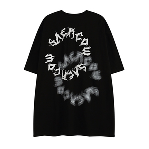 thebest潮牌街头梵文发泡重影圈圈短袖t恤男女个性宽松潮流夏半袖