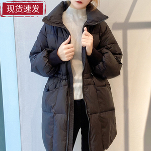 艾诺丝2021冬新款女装专柜正品抽绳收腰显瘦中长款羽绒服11110056