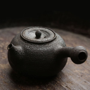 蕊工坊 原创设计 四川荥经砂器无釉黑砂侧把急须茶壶