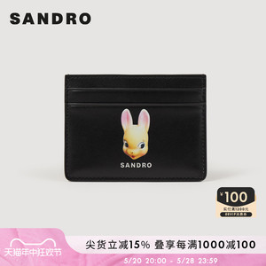 SANDRO Outlet法式时尚黑色兔子印花方形票夹卡包钱包SHAPM00222