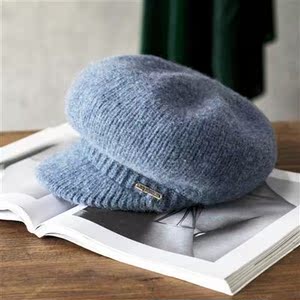 新款八角帽女秋冬羊毛针织t鸭舌帽时尚百搭报童帽短檐毛线帽子冬.