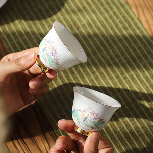 德化白瓷功夫茶具茶杯描金装家用羊脂玉品茗杯套装陶瓷主人杯单杯