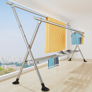 晾衣架落地折叠室内伸缩杆式升降双杆x型凉衣服晒被架子加粗不锈钢