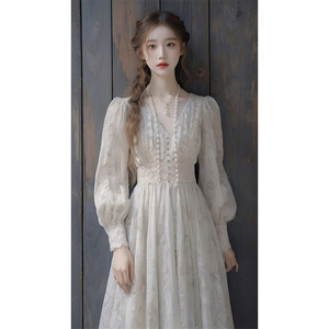 法式小香风白色连衣裙子冬季2024新款女装在逃公主古着vintage裙