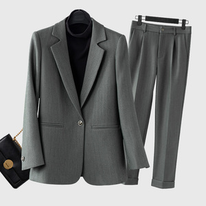 高端灰色西装套装女春秋休闲小个子正装公务员气质职业小西服外套