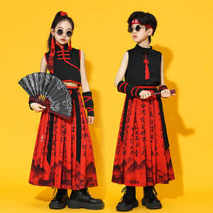 儿童啦啦队演出服中国风走秀服装女童男大合唱爵士舞街舞儿童潮服