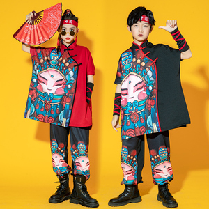 六一儿童喜庆演出服中国风街舞套装男童嘻哈潮帅气爵士舞服装女童